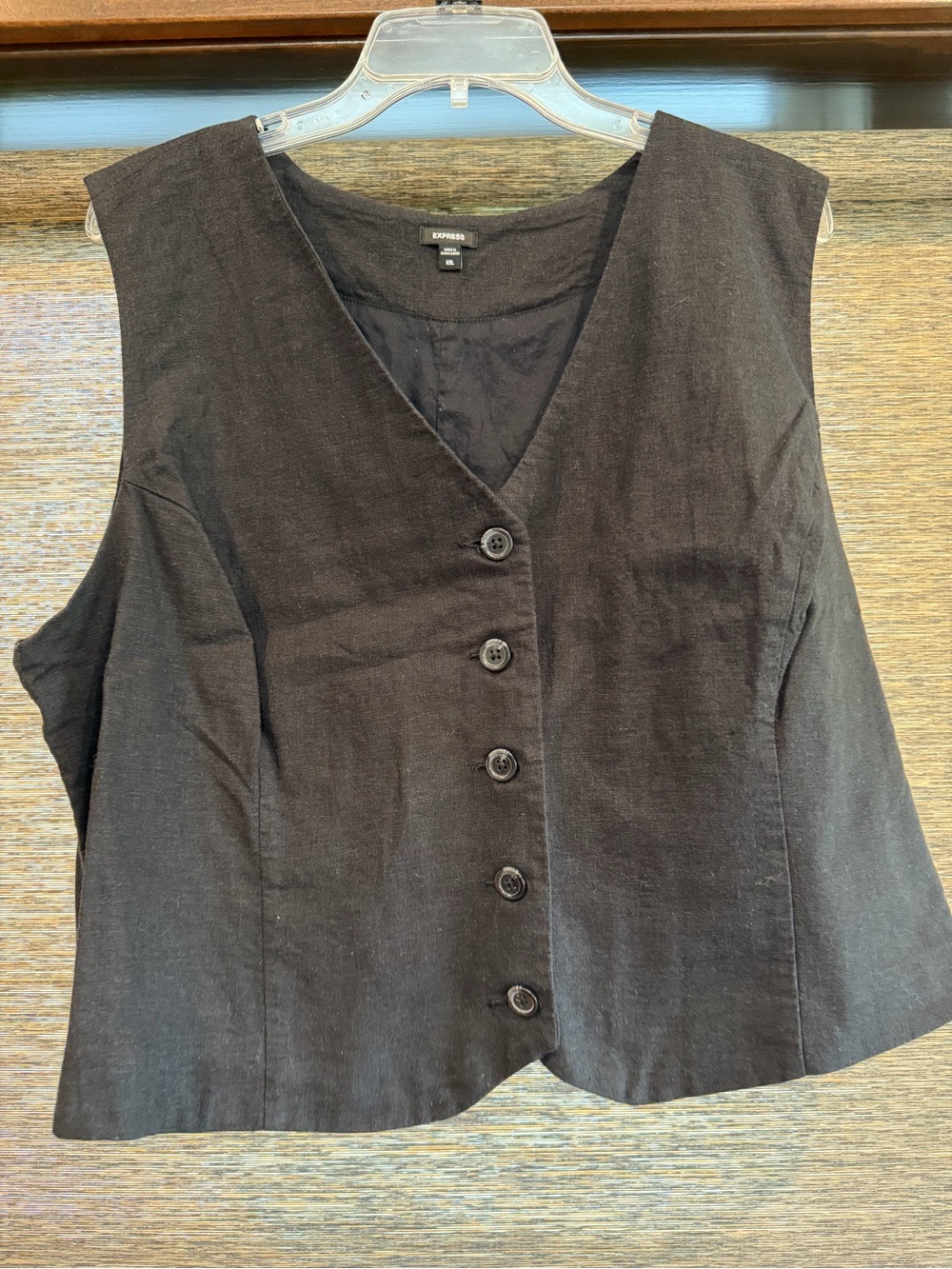 Express Black Button-Front Sleeveless V-Neck Top